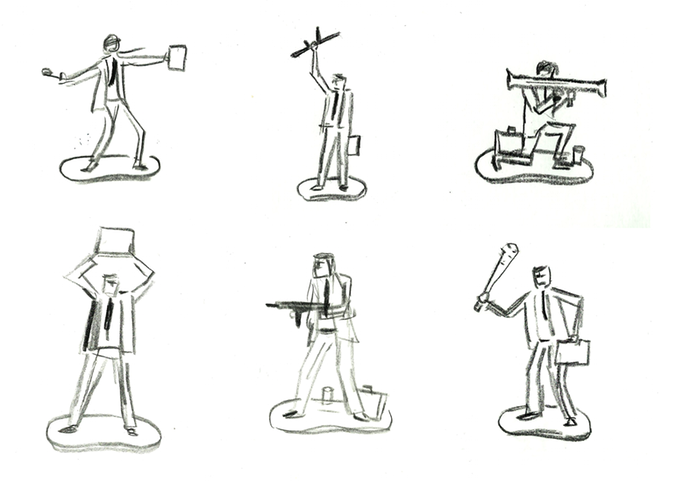 Sketches of all 6 soldiers, Image courtesy of Barminski's Kickstarter page, bureaucratic toy