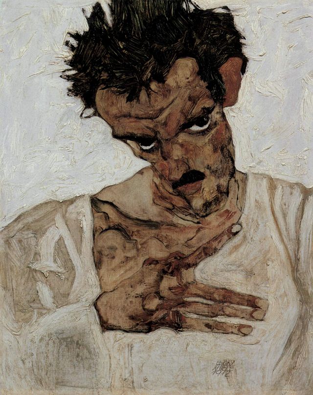Self-portrait with his head down, (1912), Egon Schiele