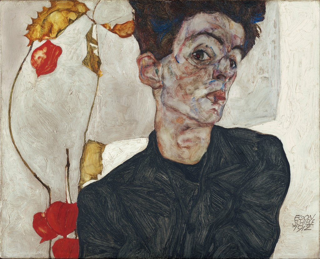 Self Portrait with Physalis, 1912, Egon Schiele