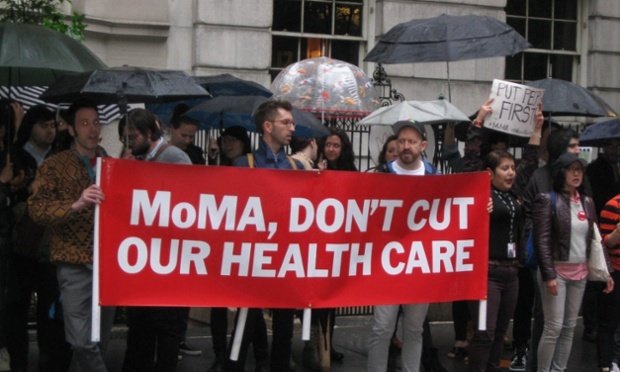 MoMA workers protesting. Photo: Photograph: Stacey Anderson for the Guardian