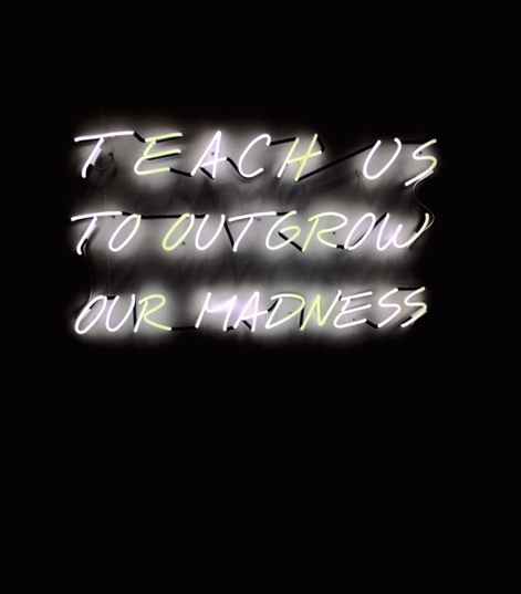 Neon art titled Teach Us To Outgrow Our Madness by Alfredo Jarr