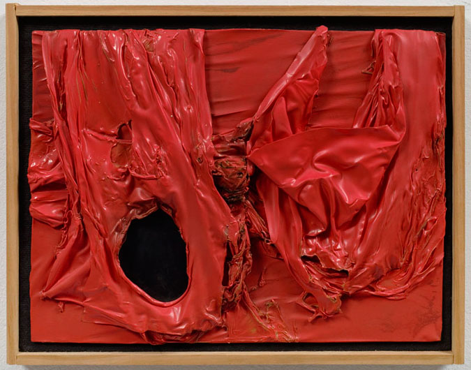 Post-War Artist Alberto Burri artwork titled Rosso Plastica L.A.
