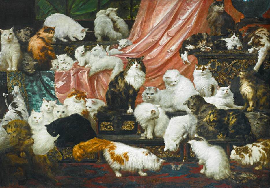 Painting by Carl Kahler titled My Wifes Lovers in honor of National Cat Day