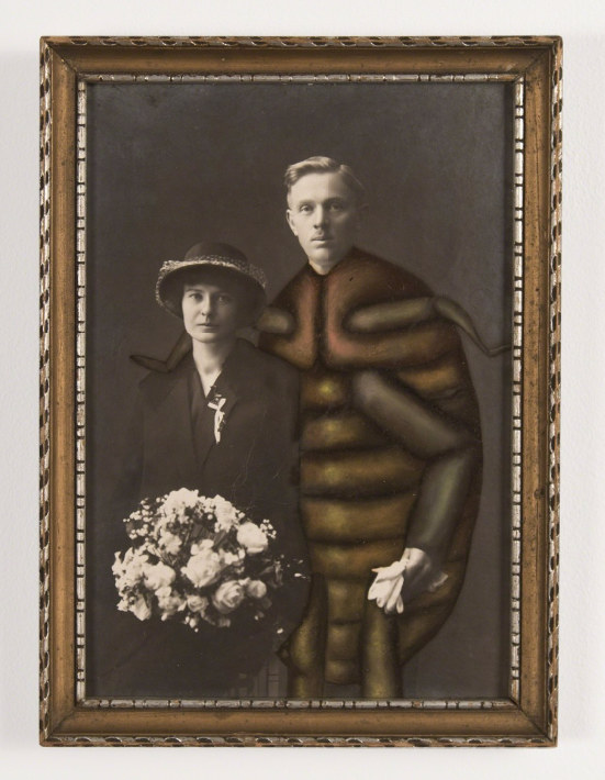 Untitled (Beetle Man with Lady) , 2015, Jana Paleckova. Found Photograph With Oil Paint .