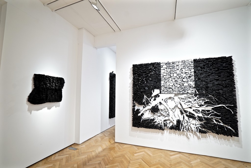 Leonardo Drew installation's titled 134L, and 137 at Vigo gallery in London