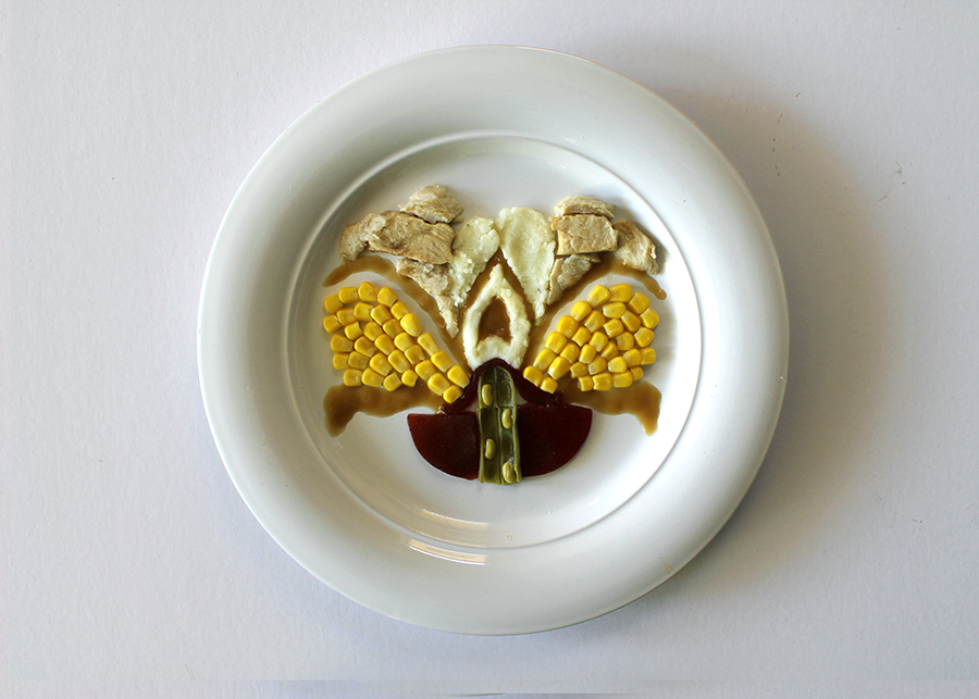 Thanksgiving Dinner Plate of Georgia O'Keefe inspired artwork by Hannah Rothstein 